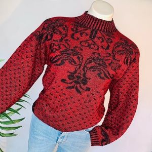 v i n t a g e :: Glam Shimmer Floral Intarsia Granny Knit Sweater
